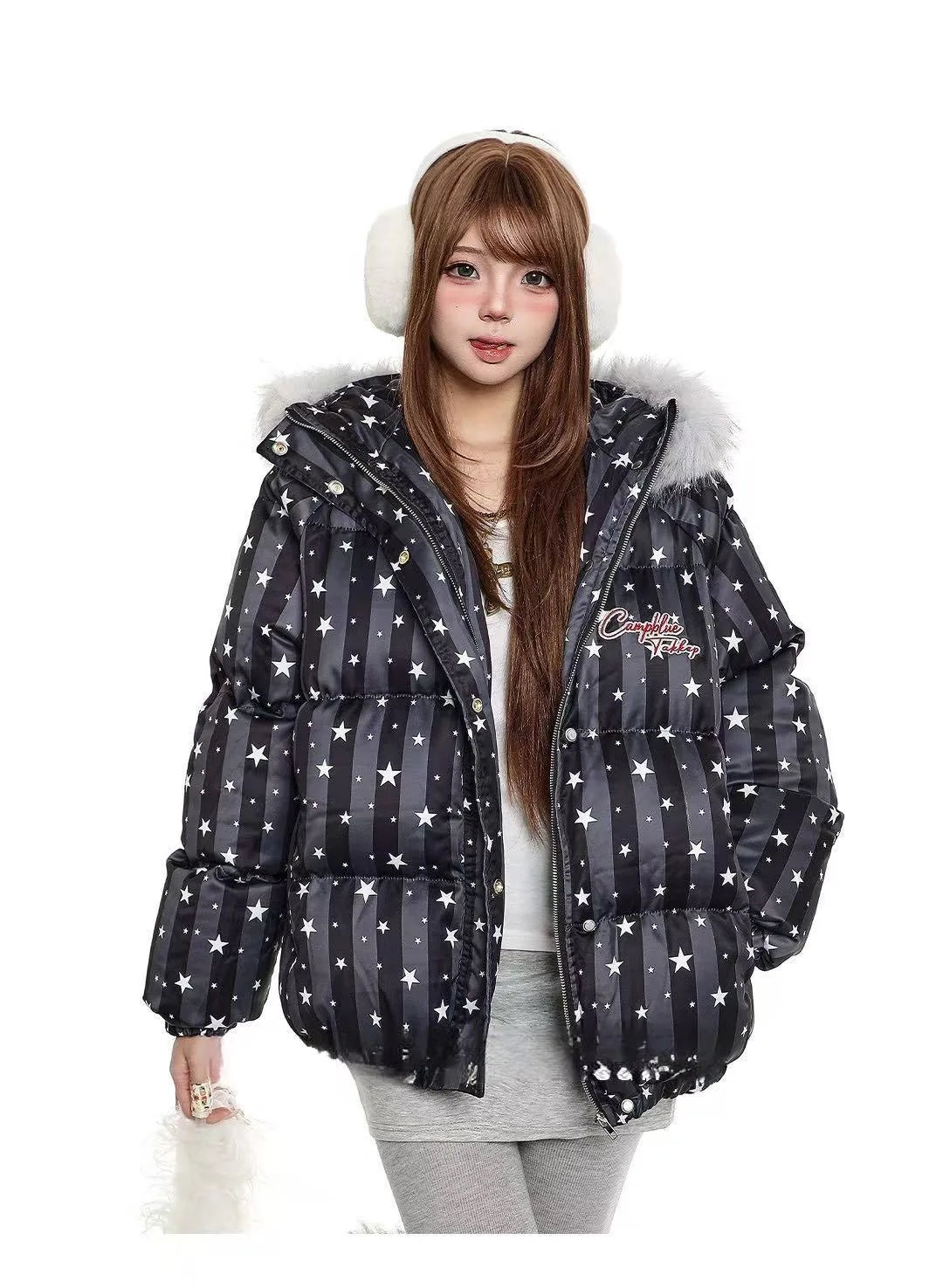 Star Detail Hooded Puffer Jacket  OL2068