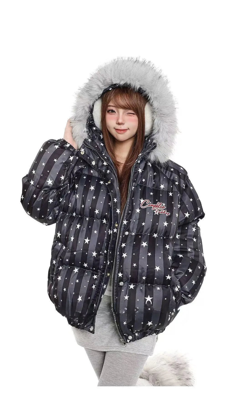 Star Detail Hooded Puffer Jacket  OL2068