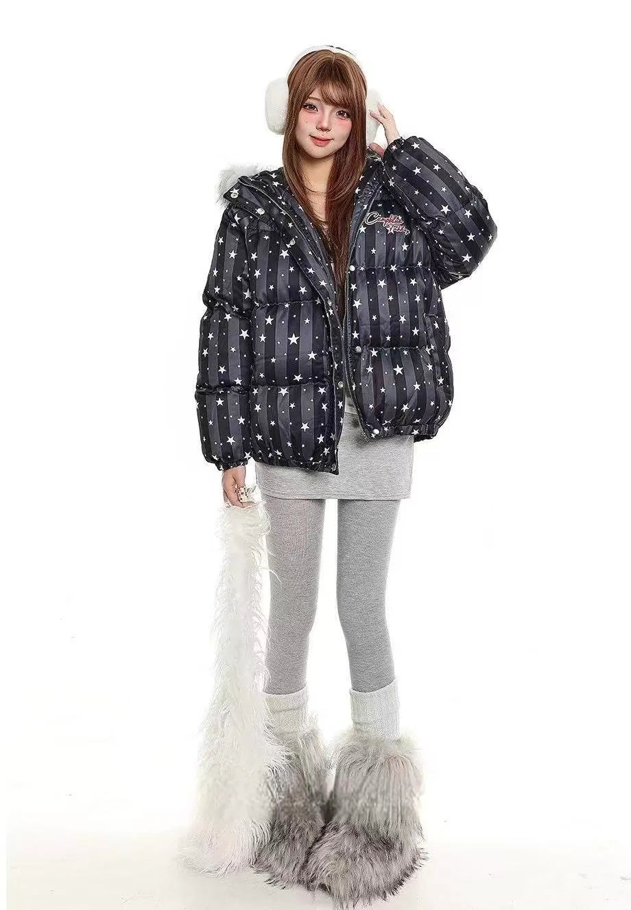 Star Detail Hooded Puffer Jacket  OL2068