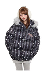 Star Detail Hooded Puffer Jacket  OL2068