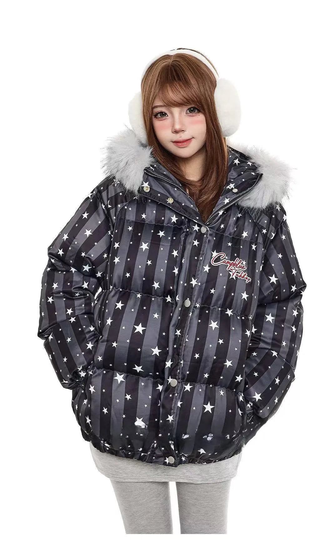 Star Detail Hooded Puffer Jacket  OL2068