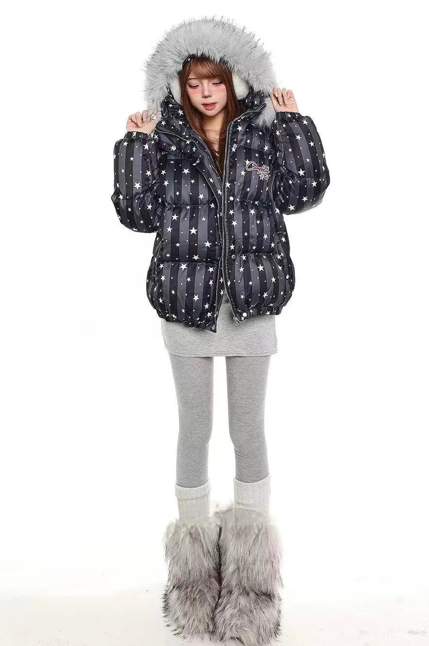 Star Detail Hooded Puffer Jacket  OL2068
