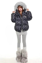 Star Detail Hooded Puffer Jacket  OL2068