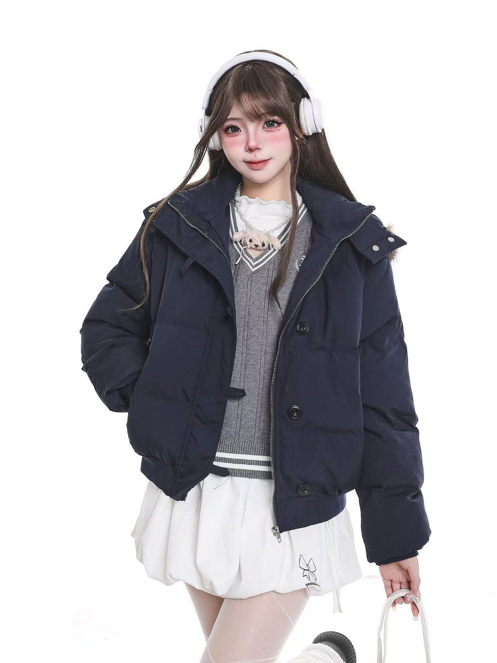 Hooded Puffer Jacket with Fur Collar  OL2069
