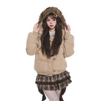Hooded Puffer Jacket with Fur Collar  OL2069