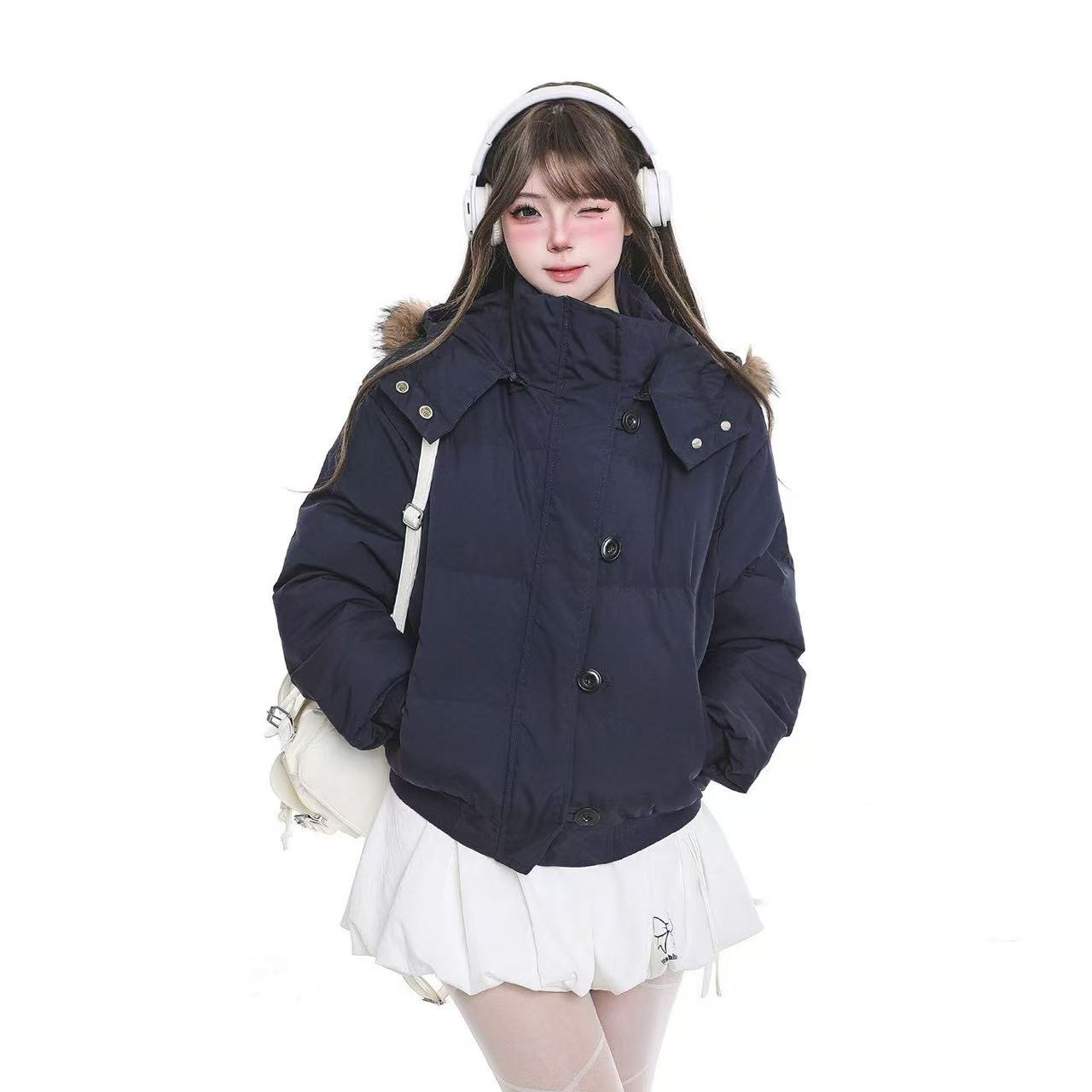 Hooded Puffer Jacket with Fur Collar  OL2069
