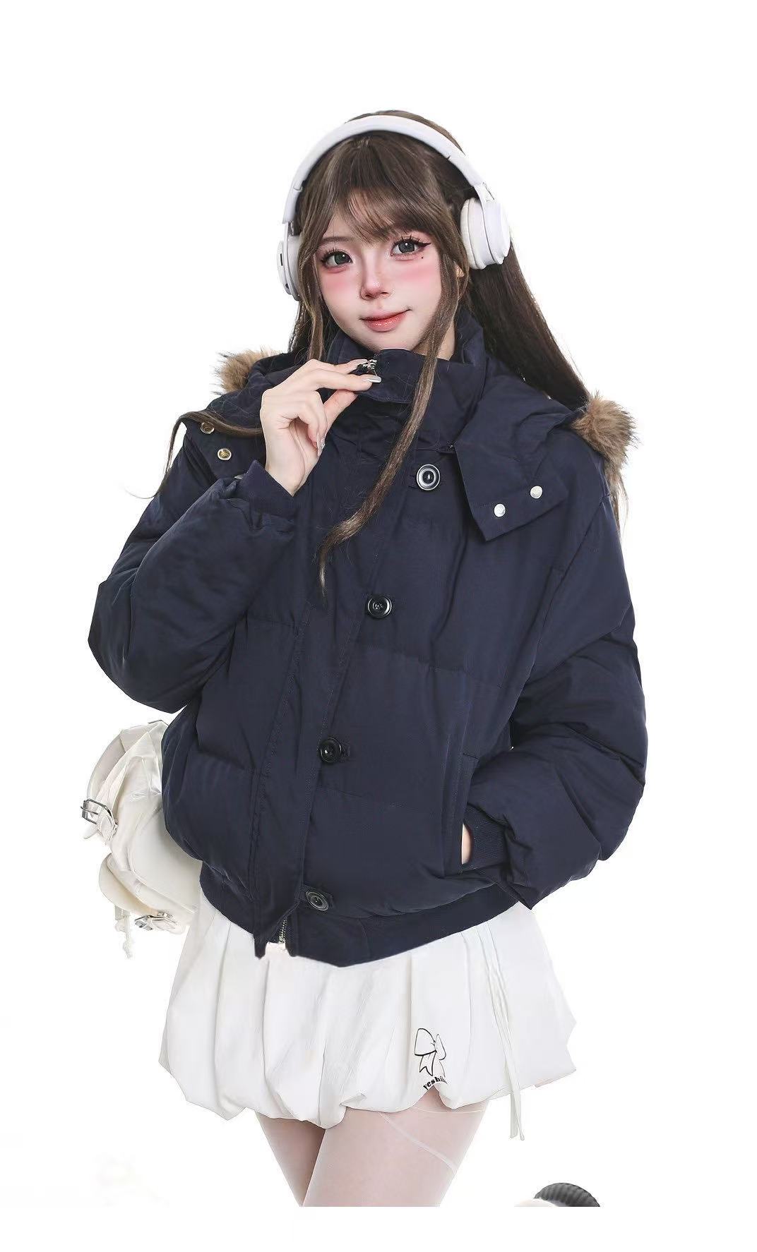 Hooded Puffer Jacket with Fur Collar  OL2069