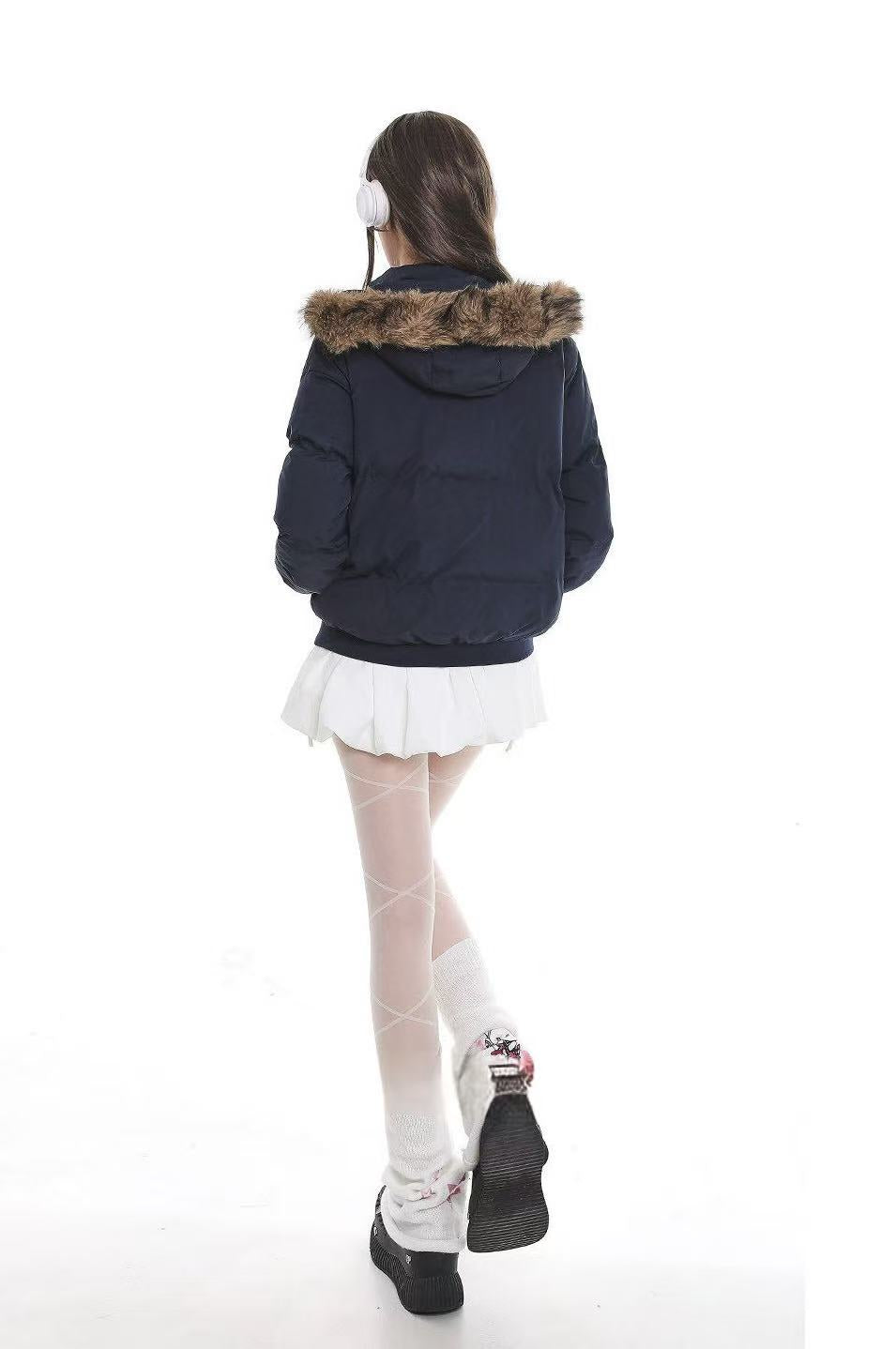 Hooded Puffer Jacket with Fur Collar  OL2069