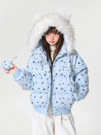 Star Print Faux Fur Hooded Padded Jacket  oliviroa オリヴィオラ