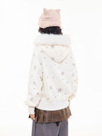 Vintage Star Letter Faux Fur Hooded Zip Hoodie  OL2071