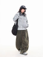 Vintage Star Letter Faux Fur Hooded Zip Hoodie  OL2071