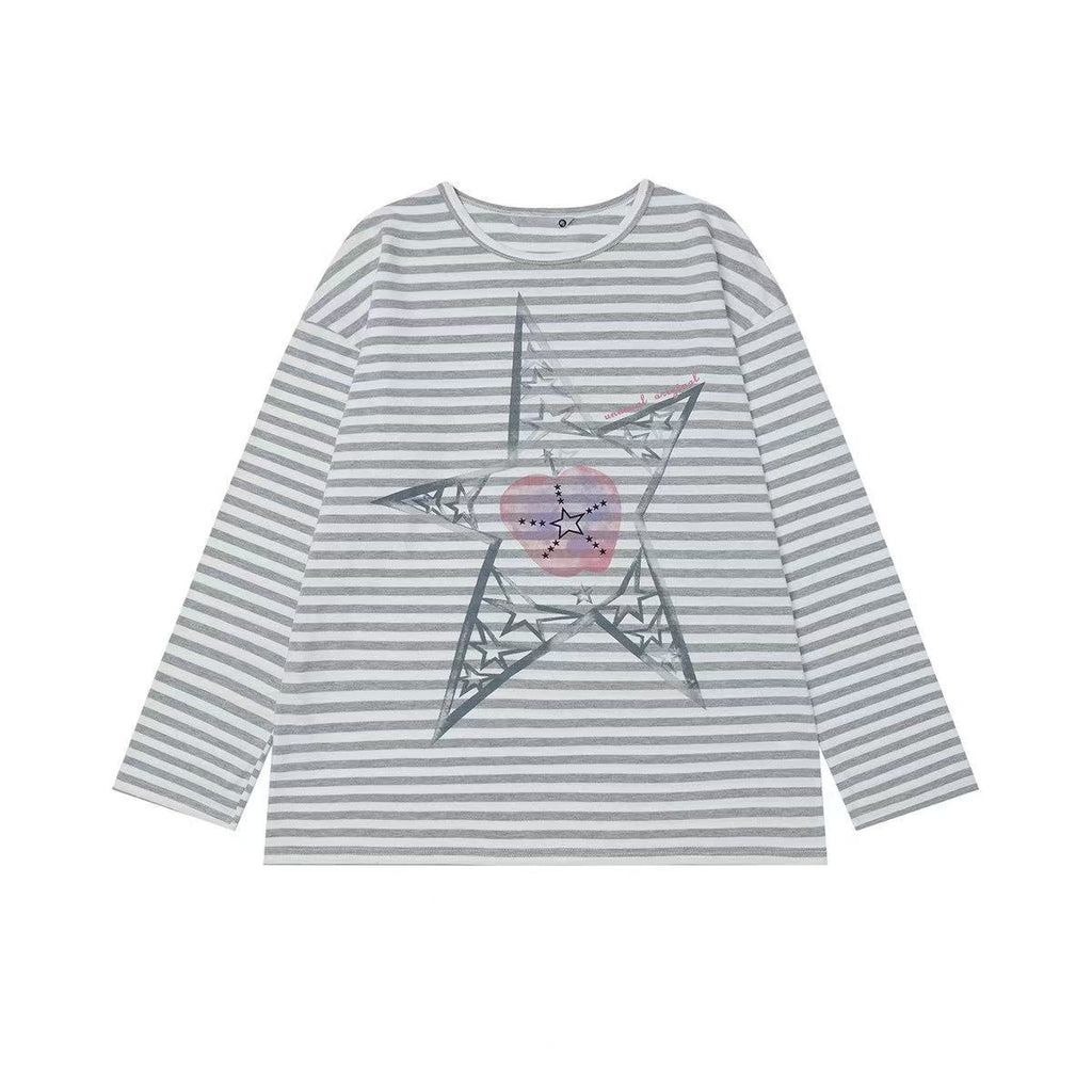 Vintage Star Stripe Relaxed Long Sleeve Tee   OL2073