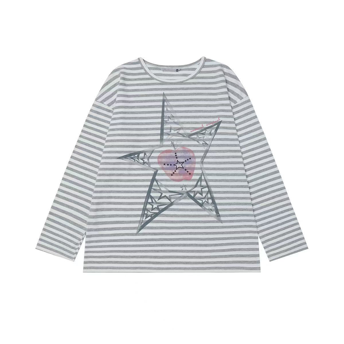 Vintage Star Stripe Relaxed Long Sleeve Tee   OL2073