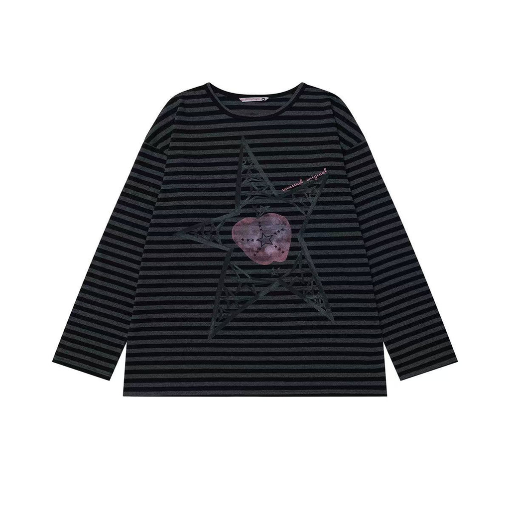 Vintage Star Stripe Relaxed Long Sleeve Tee   OL2073