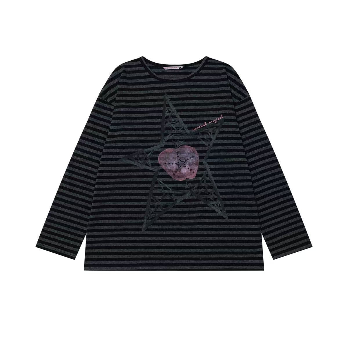 Vintage Star Stripe Relaxed Long Sleeve Tee   OL2073