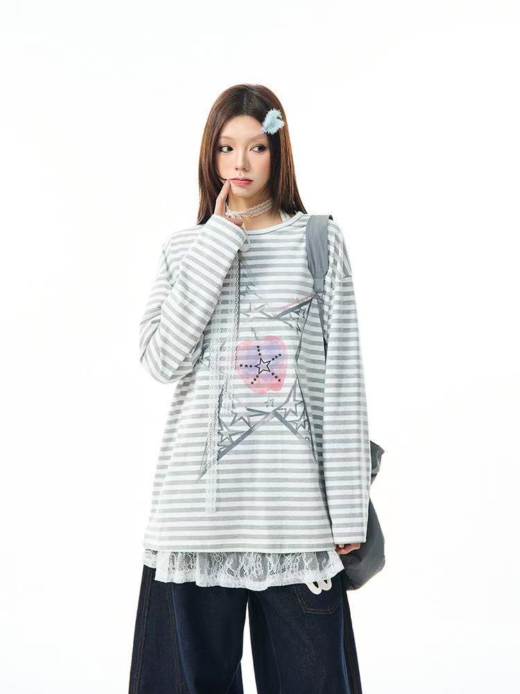 Vintage Star Stripe Relaxed Long Sleeve Tee   oliviroa オリヴィオラ