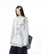 Vintage Star Stripe Relaxed Long Sleeve Tee   OL2073