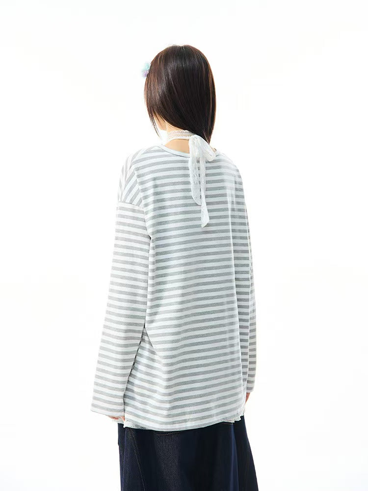 Vintage Star Stripe Relaxed Long Sleeve Tee   OL2073