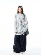 Vintage Star Stripe Relaxed Long Sleeve Tee   OL2073