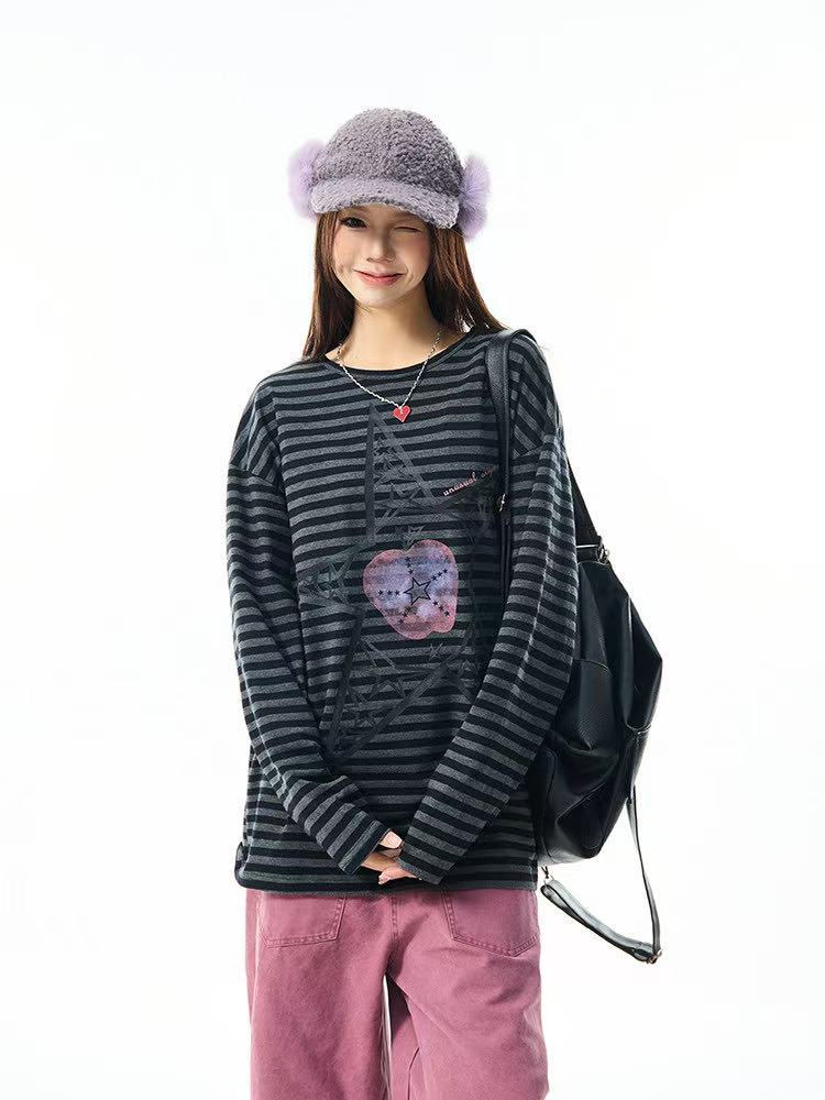 Vintage Star Stripe Relaxed Long Sleeve Tee   OL2073