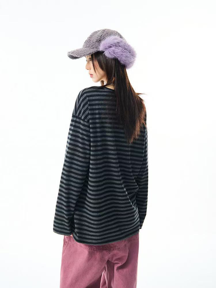 Vintage Star Stripe Relaxed Long Sleeve Tee   OL2073