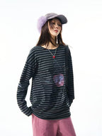 Vintage Star Stripe Relaxed Long Sleeve Tee   OL2073