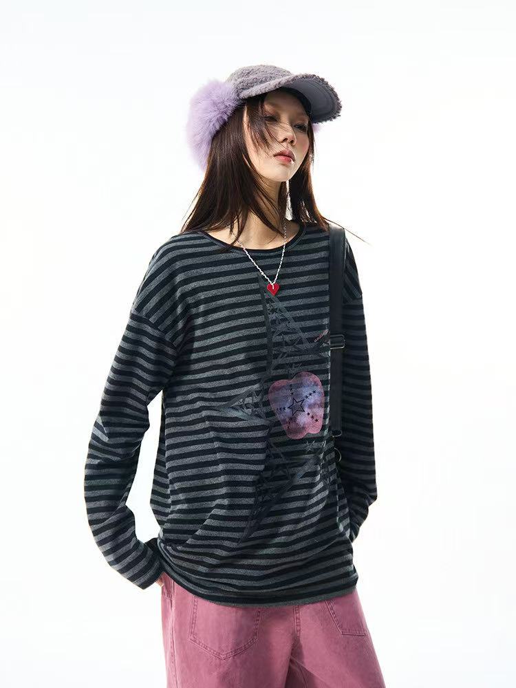 Vintage Star Stripe Relaxed Long Sleeve Tee   OL2073