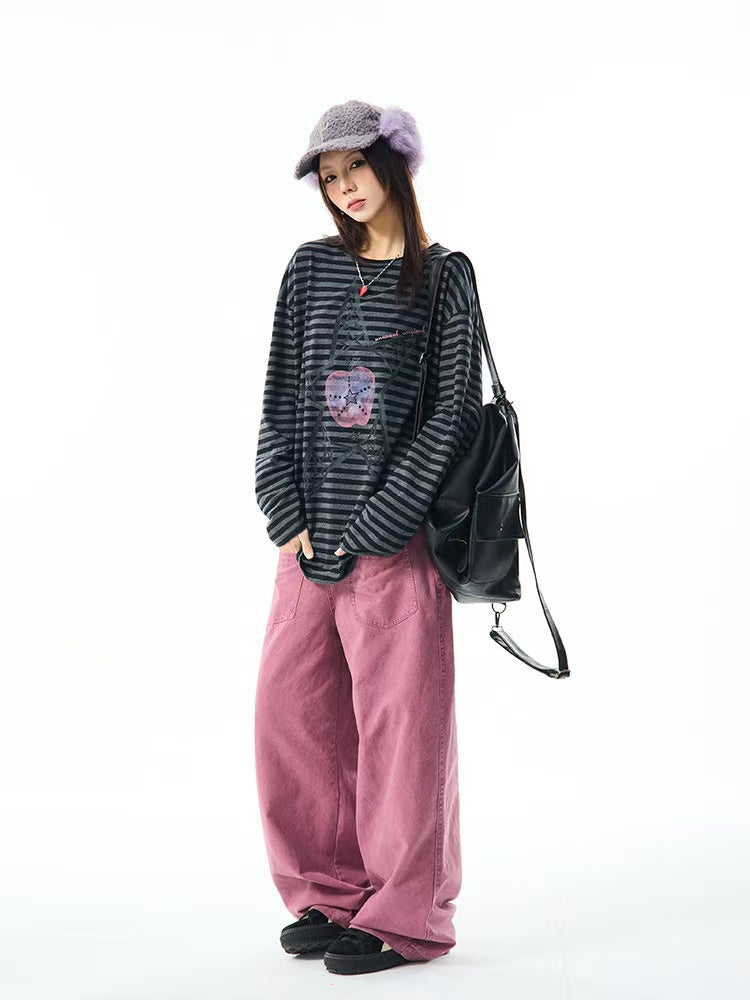 Vintage Star Stripe Relaxed Long Sleeve Tee   OL2073