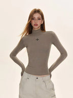 Printed Slim Fit Crewneck Long Sleeve Top   oliviroa オリヴィオラ