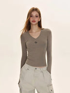 Printed Slim Fit Crewneck Long Sleeve Top   OL2075