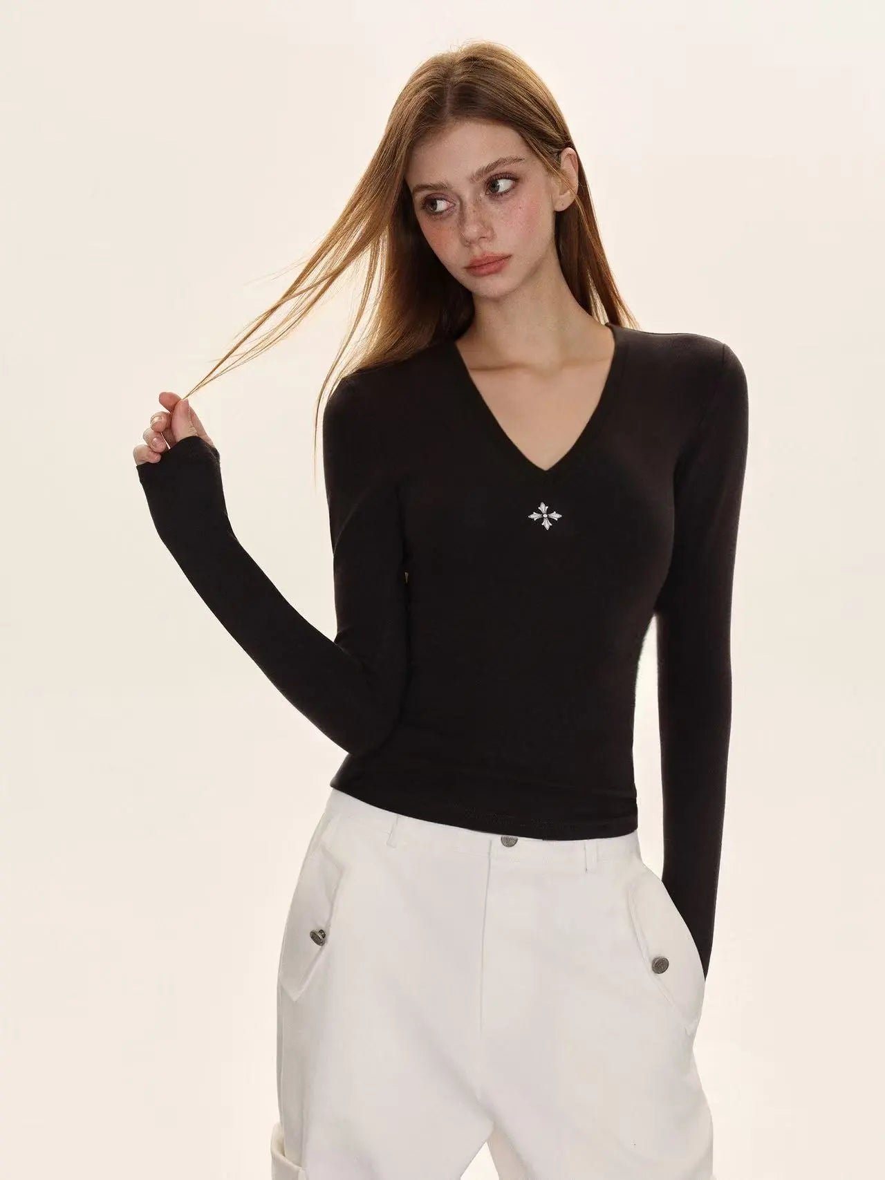 Printed Slim Fit Crewneck Long Sleeve Top   OL2075