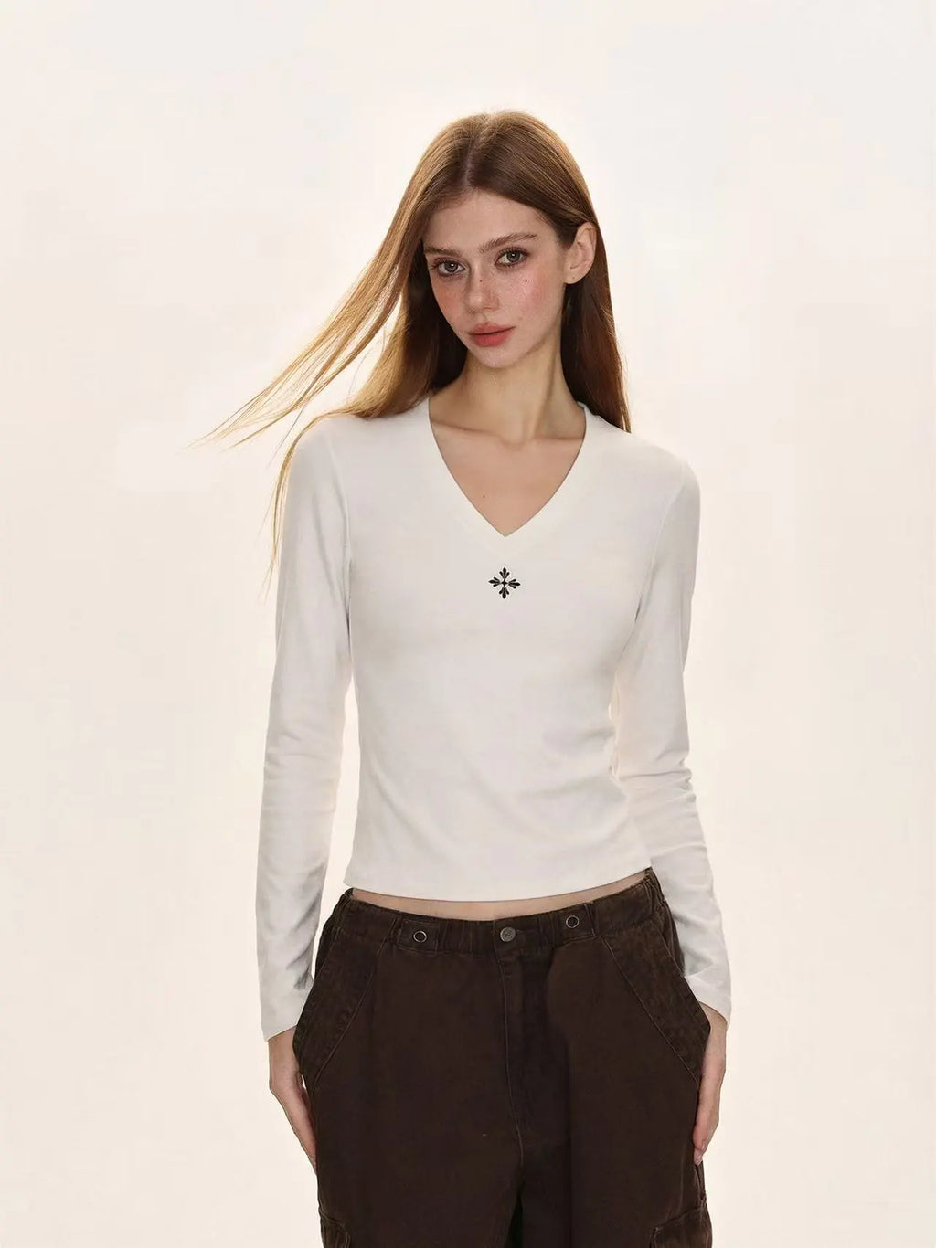 Printed Slim Fit Crewneck Long Sleeve Top   OL2075