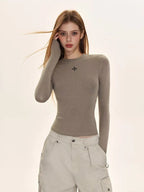 Printed Slim Fit Crewneck Long Sleeve Top   OL2075