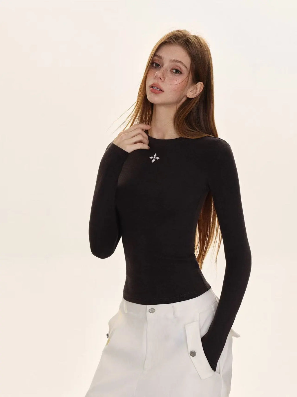 Printed Slim Fit Crewneck Long Sleeve Top   OL2075