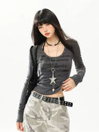 Vintage Slim Fit Long Sleeve T Shirt   oliviroa オリヴィオラ