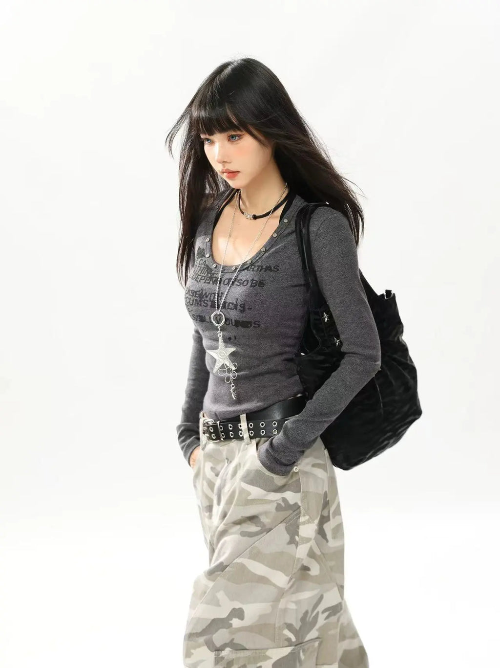 Vintage Slim Fit Long Sleeve T Shirt   oliviroa オリヴィオラ