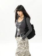 Vintage Slim Fit Long Sleeve T Shirt   oliviroa オリヴィオラ