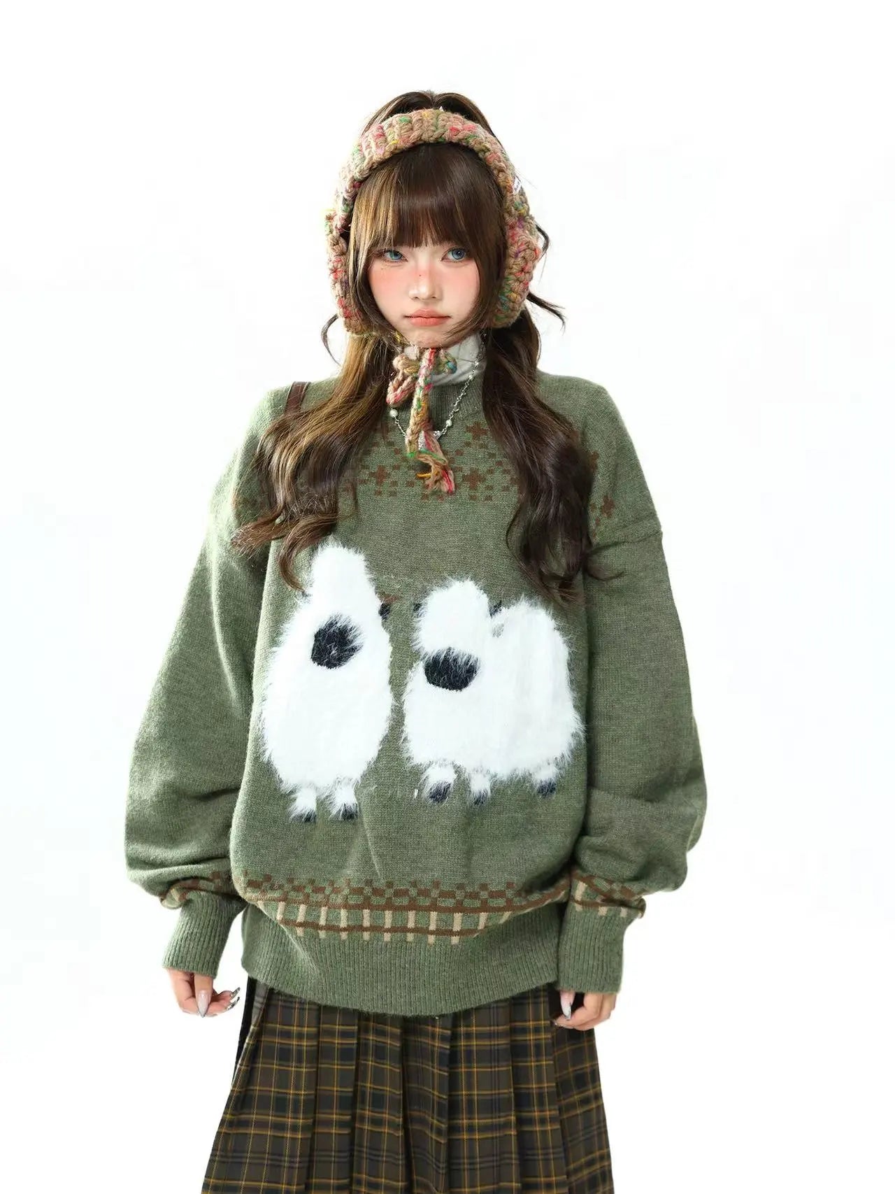 Sheep Jacquard Oversized Sweater   oliviroa オリヴィオラ