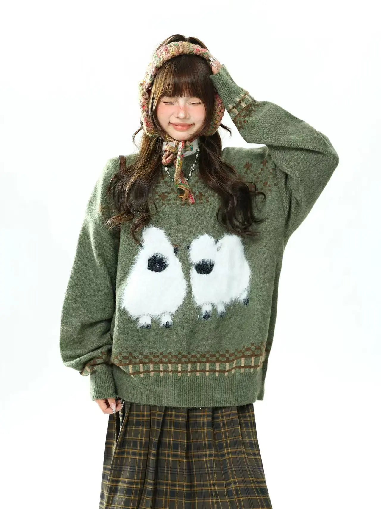 Sheep Jacquard Oversized Sweater   oliviroa オリヴィオラ