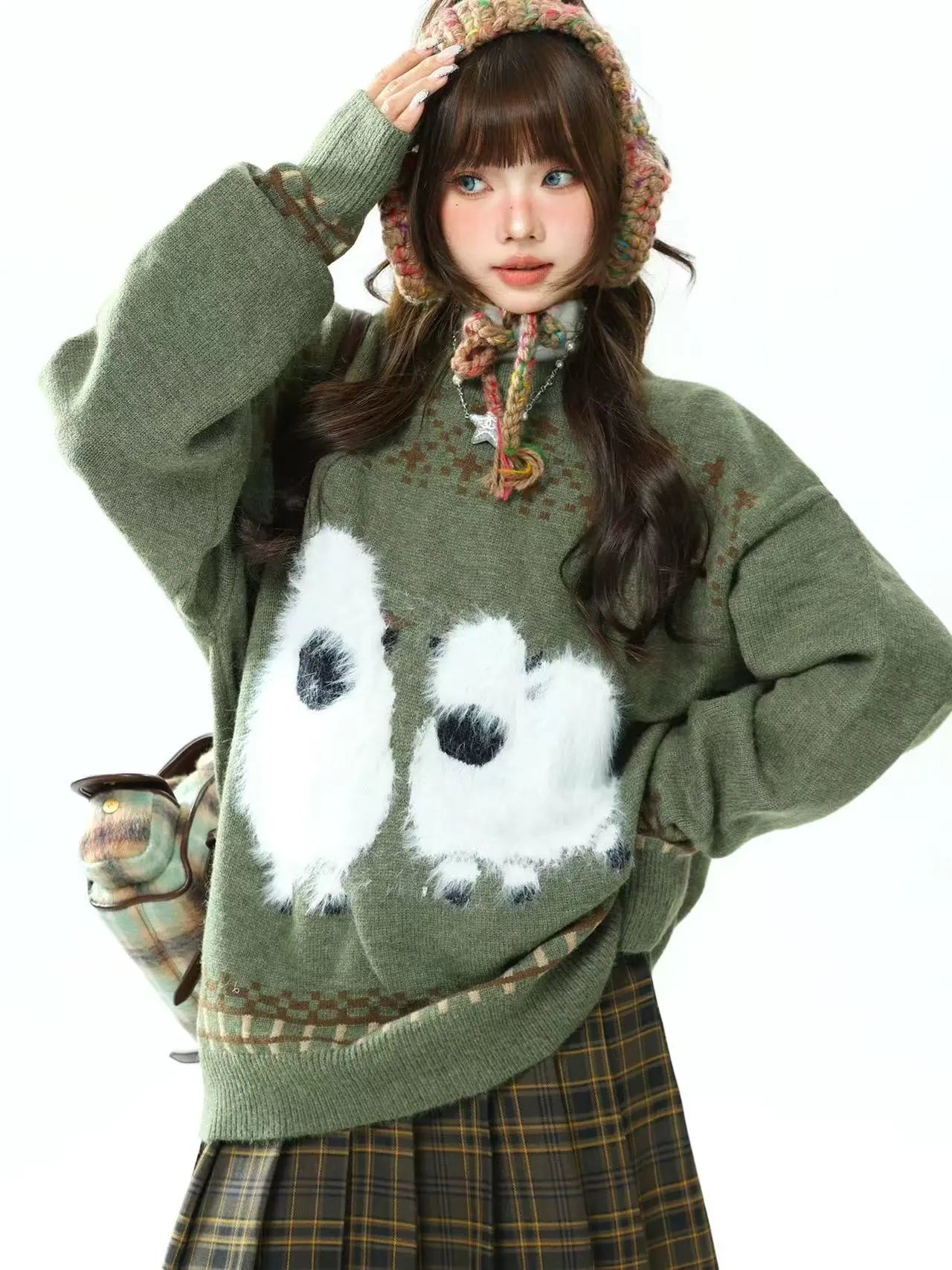 Sheep Jacquard Oversized Sweater   OL2079
