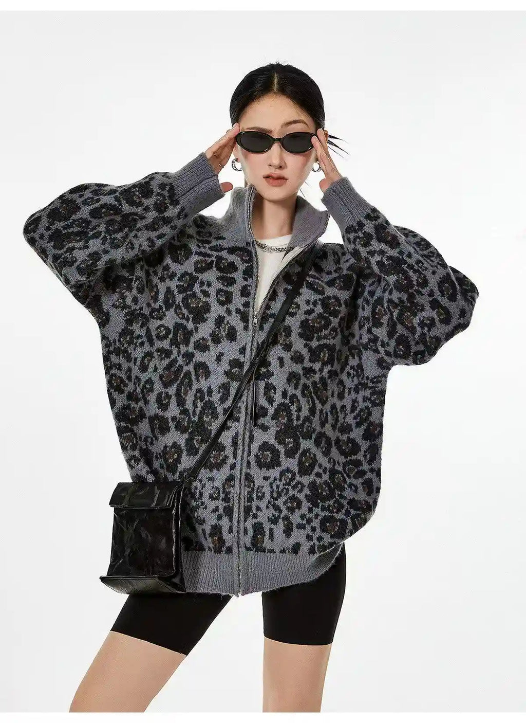 Vintage Leopard Jacquard Relaxed Cardigan   OL2080
