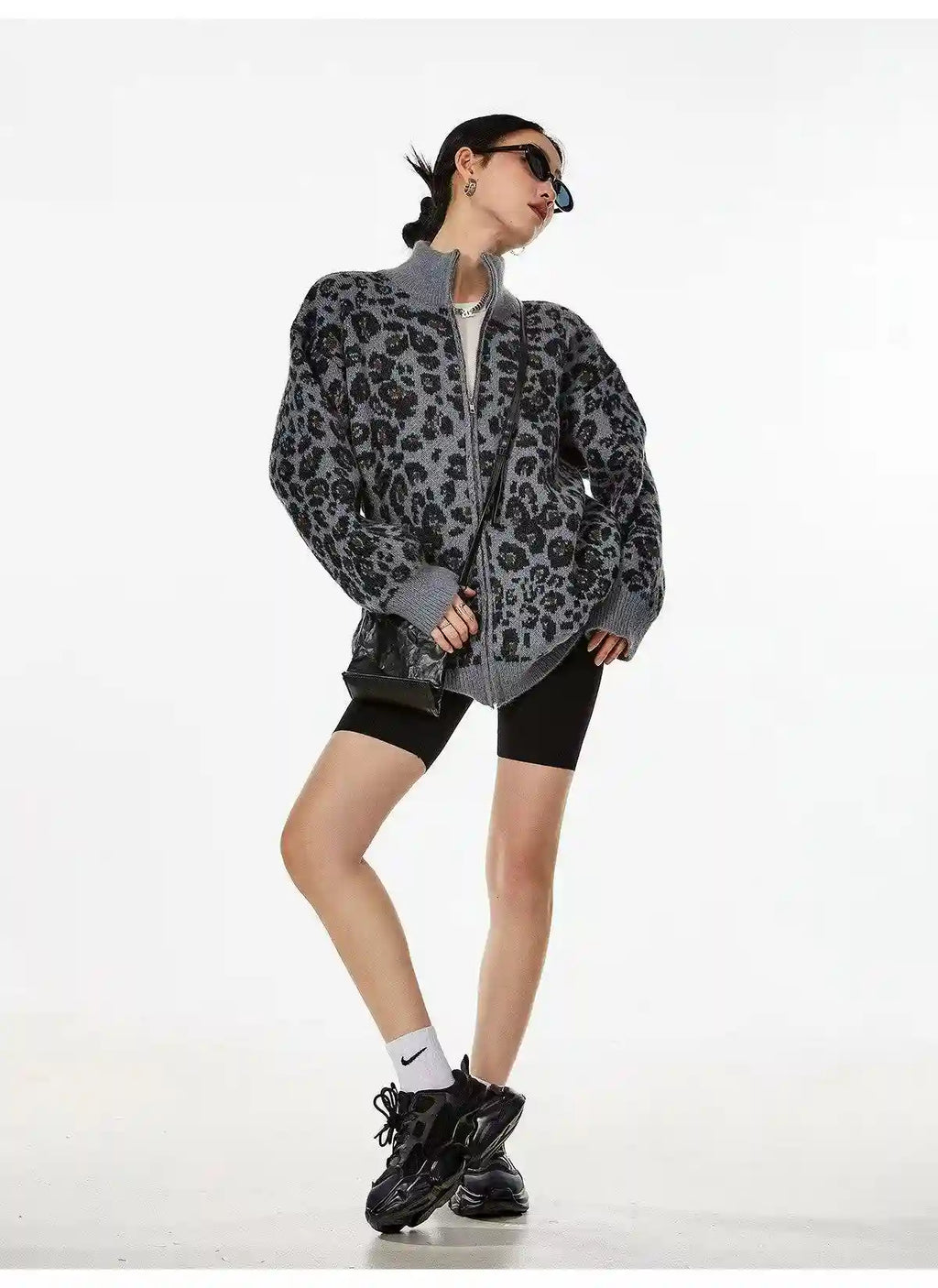 Vintage Leopard Jacquard Relaxed Cardigan   OL2080