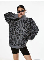 Vintage Leopard Jacquard Relaxed Cardigan   OL2080