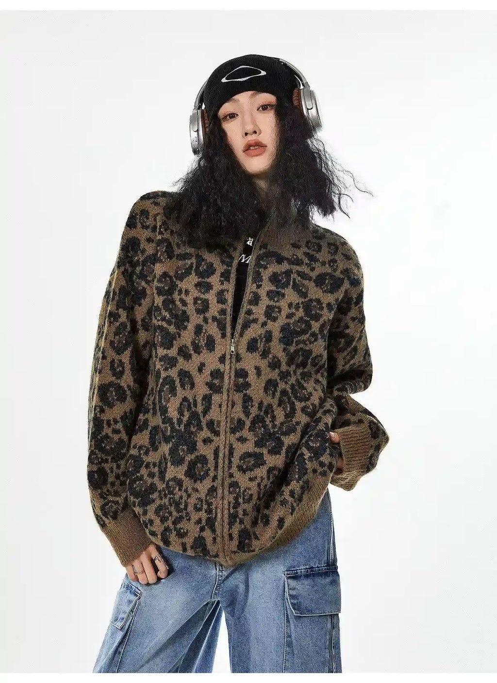 Vintage Leopard Jacquard Relaxed Cardigan   OL2080