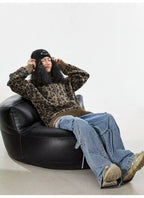 Vintage Leopard Jacquard Relaxed Cardigan   OL2080