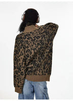 Vintage Leopard Jacquard Relaxed Cardigan   OL2080