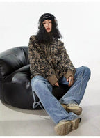 Vintage Leopard Jacquard Relaxed Cardigan   OL2080