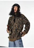 Vintage Leopard Jacquard Relaxed Cardigan   OL2080