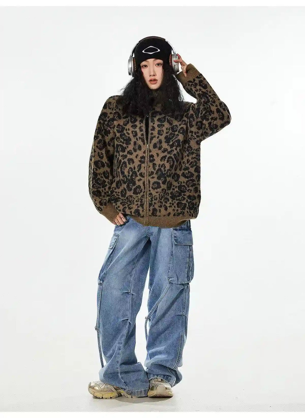 Vintage Leopard Jacquard Relaxed Cardigan   OL2080