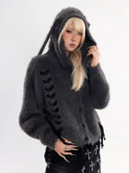 Bunny Ear Hooded Relaxed Cardigan   oliviroa オリヴィオラ